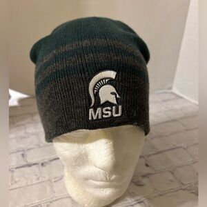 LOGOFIT MADE IN VIETNAM MSU LOGO MENS GREEN & GREY SKULL BEANIE HAT O/S